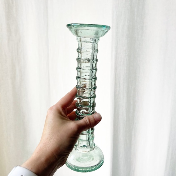Set of 2 Vintage La Mediterranea Recycled Green Glass Vases/Candlesticks 10” - Picture 2 of 7